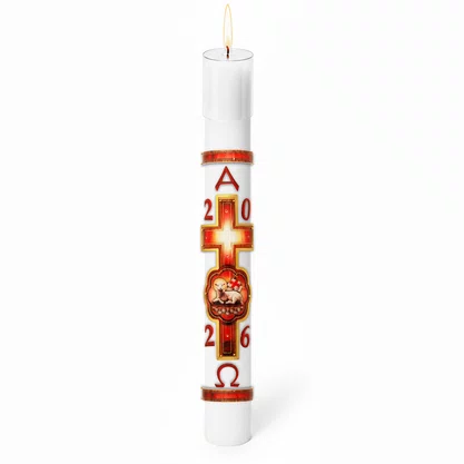 Círio Pascal Relevo Cordeiro Sete Selos 2026 - 90 X 7 cm Branco