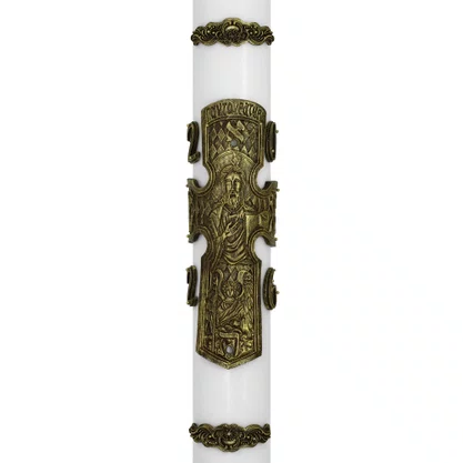 Círio Pascal Relevo Cristo Pantocrator Bronze 2026 - 90 X 9 cm Branco