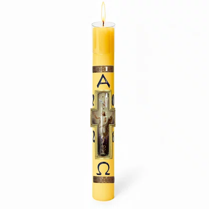 Círio Pascal Relevo Cristo Ressuscitado 2026 - 75 X 7 cm Amarelo