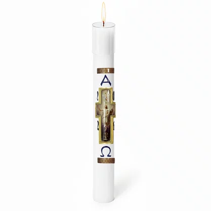 Círio Pascal Relevo Cristo Ressuscitado 2026 - 75 X 7 cm Branco