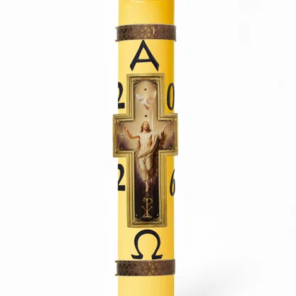 Círio Pascal Relevo Cristo Ressuscitado 2026 - 75 X 9 cm Amarelo