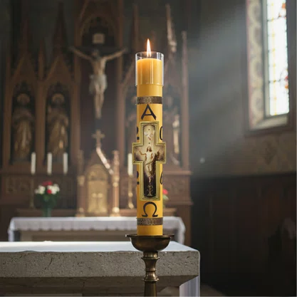 Círio Pascal Relevo Cristo Ressuscitado 2026 - 75 X 9 cm Amarelo