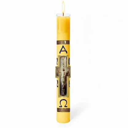Círio Pascal Relevo Cristo Ressuscitado 2026 - 90 X 7 cm Amarelo