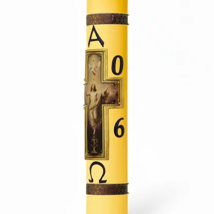 Círio Pascal Relevo Cristo Ressuscitado 2026 - 90 X 9 cm Amarelo