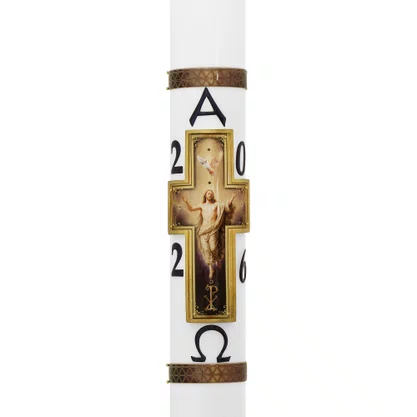 Círio Pascal Relevo Cristo Ressuscitado 2026 - 90 X 9 cm Branco