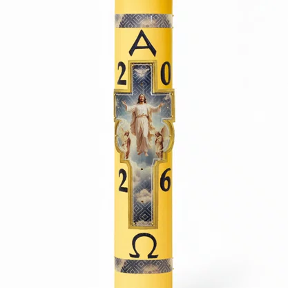 Círio Pascal Relevo Ressuscitado Anjos Adoradores 2026 - 75 X 9 cm Amarelo