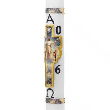 Círio Pascal Relevo Ressuscitado Anjos Adoradores 2026 - 75 X 9 cm Branco