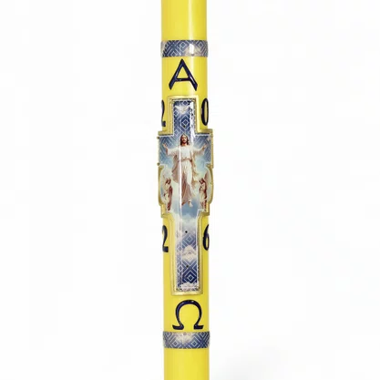 Círio Pascal Relevo Ressuscitado Anjos Adoradores 2026 - 90 X 7 cm Amarelo
