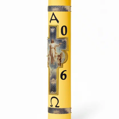 Círio Pascal Relevo Ressuscitado Anjos Adoradores 2026 - 90 X 9 cm Amarelo