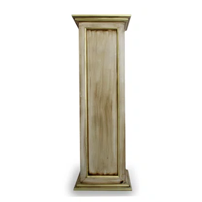 Coluna Pedestal de Madeira Bege para Imagens e Detalhe Dourado - 120 cm X 40 cm