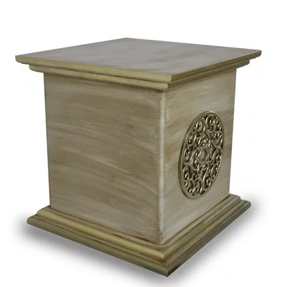 Coluna Pedestal de Madeira Bege para Imagens e Detalhe Dourado - 40 cm X 42 cm