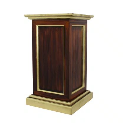 Coluna Pedestal de Madeira Escura para Imagens Detalhe em Dourado - 70 cm x 40 cm x 40 cm