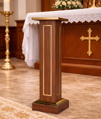 Coluna Pedestal em Madeira Escura para Imagens Detalhe Dourado - 1 mt x 30 cm x 30 cm