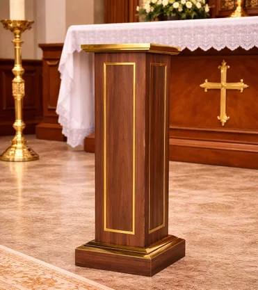 Coluna Pedestal em Madeira Escura para Imagens Detalhe Dourado - 1 mt x 40 cm x 40 cm