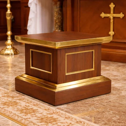Coluna Pedestal em Madeira para Imagens Detalhe Dourado - 40 cm x 40 cm x 40 cm