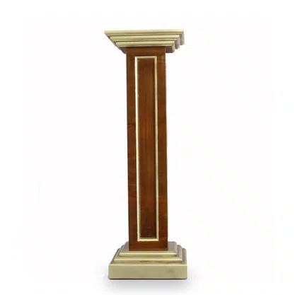 Coluna Pedestal Madeira Escura para Imagens e Detalhe Dourado - 90 cm X 30 cm