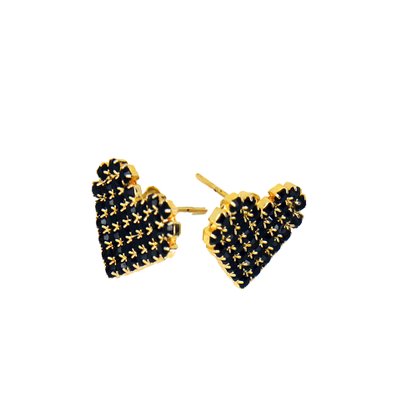 Conj Brinco e Pingente Coracao Strass Preto
