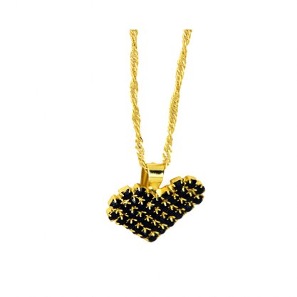 Conj Brinco e Pingente Coracao Strass Preto