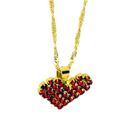 Conjunto Brinco e Pingente Coração Strass Vermelho