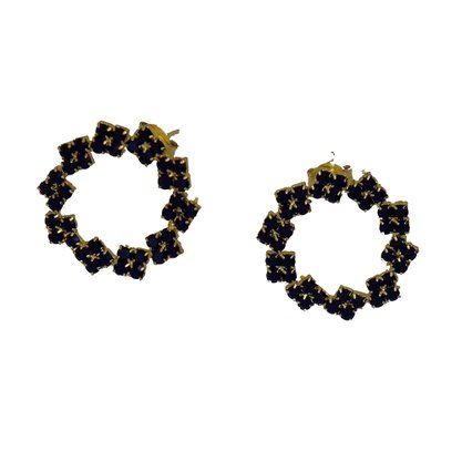 Conjunto Brinco e Pingente Flor Strass Preto