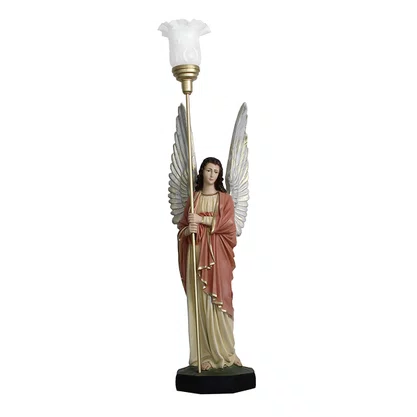 Conjunto de Anjos Adoradores Rose e Areia de Resina Nacional - 1,04 mt