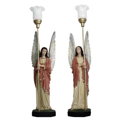 Conjunto de Anjos Adoradores Rose e Areia de Resina Nacional - 1,04 mt