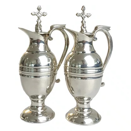 Conjunto de Galheteiro Liturgica Suporte Madeira 18 Cm X 20 Cm
