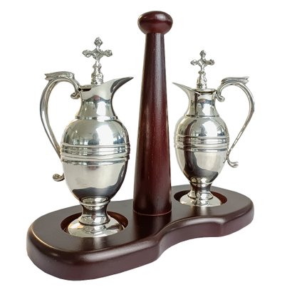 Conjunto de Galheteiro Liturgica Suporte Madeira 18 Cm X 20 Cm
