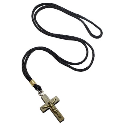 Cordão com Crucifixo Madeira Cristo em Ouro Velho