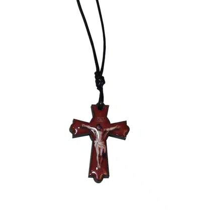Cordão Crucifixo com Cristo Crucificado e cristo Ressuscitado Resinada 5,5 cm x 3 cm