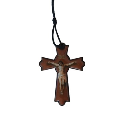 Cordão Crucifixo com Cristo Cruxificado e Cristo Ressucitado Resinada 7 x 5 cm