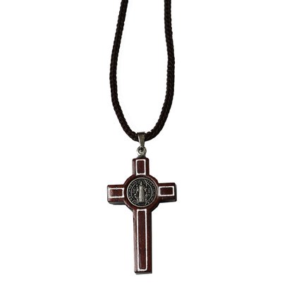 Cordao Crucifixo Sao Bento Pv Madeira 4 Cm