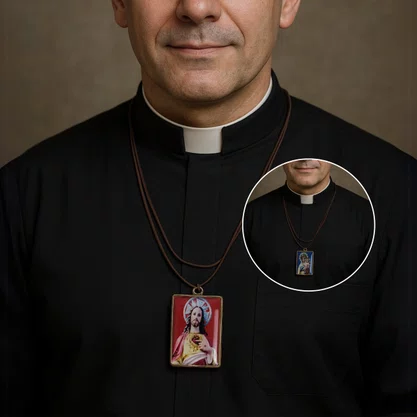 Cordão Medalha Sagrado Coração de Jesus e Nossa Senhora do Carmo