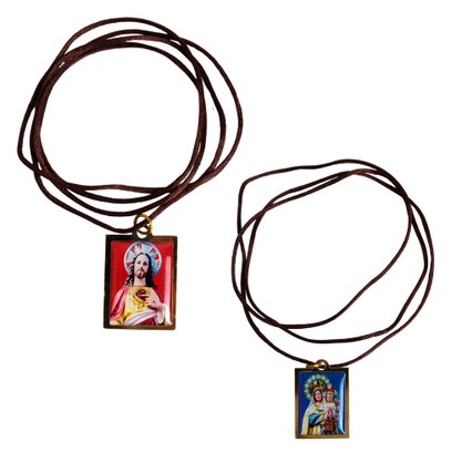 Cordão Medalha Sagrado Coração de Jesus e Nossa Senhora do Carmo
