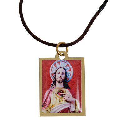 Cordão Medalha Sagrado Coração de Jesus e Nossa Senhora do Carmo