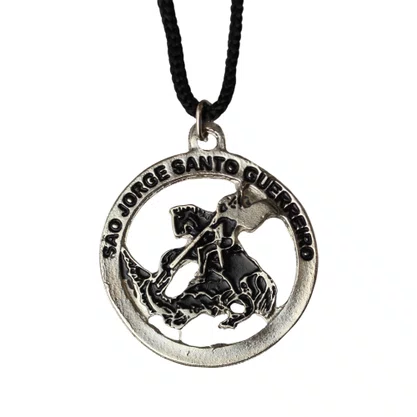 Cordão Medalha São Jorge Grande - Níquel