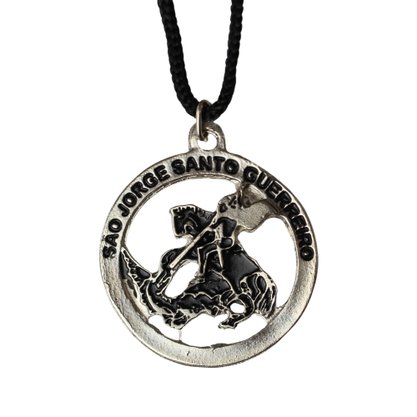Cordão Medalha São Jorge Grande - Níquel 