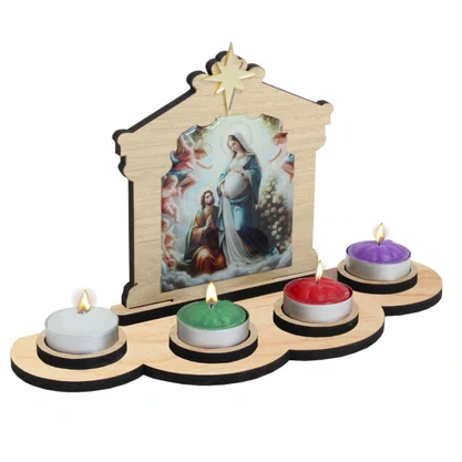 Coroa do Advento MDF com Velas Rechô - 14 cm x 25 cm