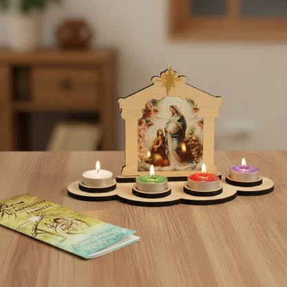 Coroa do Advento MDF com Velas Rechô - 14 cm x 25 cm