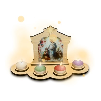 Coroa do Advento MDF com Velas Rechô - 14 cm x 25 cm
