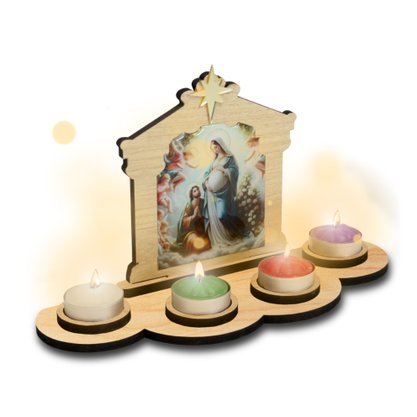 Coroa do Advento MDF com Velas Rechô - 14 cm x 25 cm