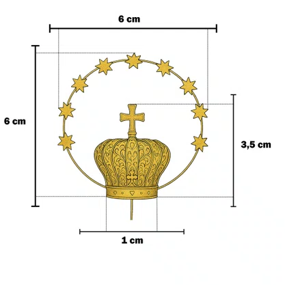 Coroa Dourada 5 Petalas 11 Pedras com Resplendor para Nossa Senhora 1,4cm x 6,5cm