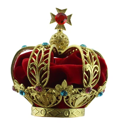 Coroa Dourada em Metal Fundido com Veludo Vermelho - 12 cm