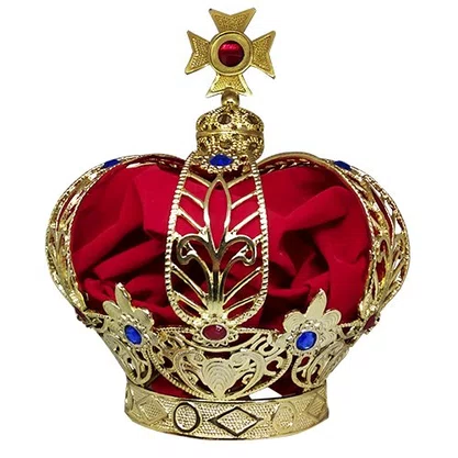 Coroa Dourada em Metal Fundido com Veludo Vermelho - 28 cm