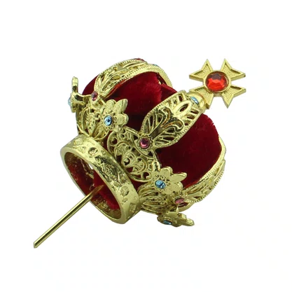 Coroa Dourada em Metal Fundido com Veludo Vermelho - 5,5 cm