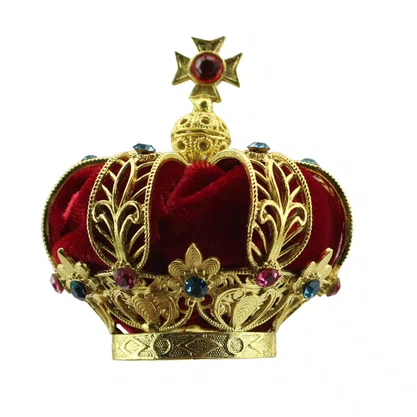 Coroa Dourada em Metal Fundido com Veludo Vermelho - 7 cm