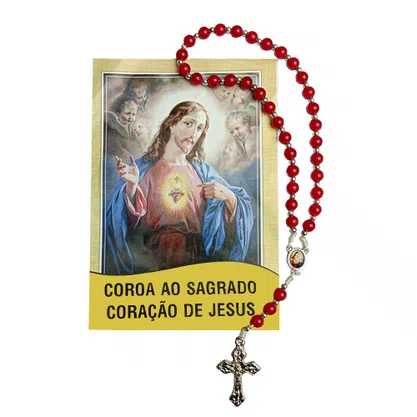 Coroa Oração Sagrado Coração de Jesus 33 Contas Vermelhas 8 Mm