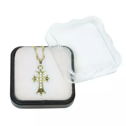 Corrente Banhada Dourada Cruz Strass