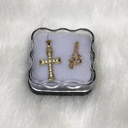 Corrente Banhada Dourada Cruz Strass