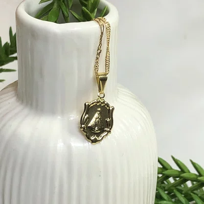 Corrente Banhada Dourada Medalha de Nossa Senhora Aparecida